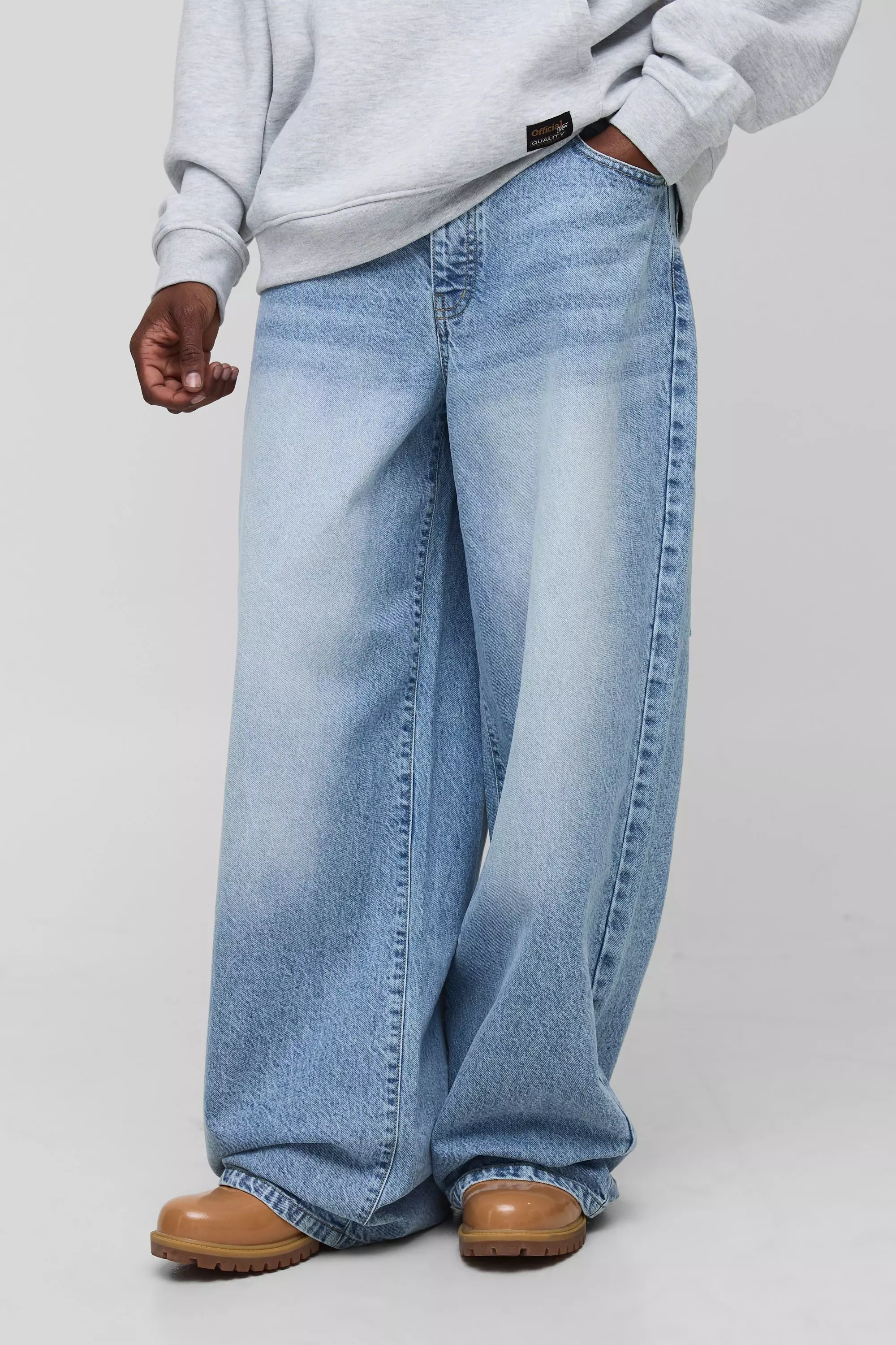 Tall Parachute Extreme Washed Woven Tab Jeans | boohooMAN USA